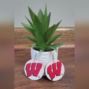 Wisconsin Badgers College Wood Circle Lightweight New Boutique Earrings
